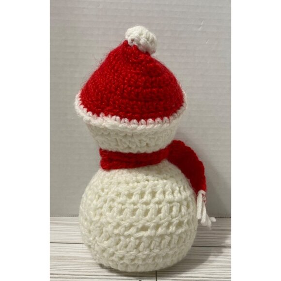 Handmade Crochet Snowman With Santa Hat & Scarf Decoration 8" - Picture 3 of 5